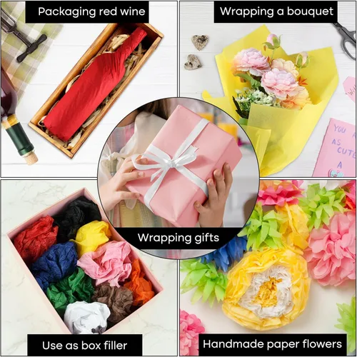 Miniatura 5 de NEBURORA Papel de Seda Arco Iris 60 Hojas de Papel de Regalo a Granel en 10 Colores de Papel de Seda para Envolver Regalos, Empaquetado, Arte