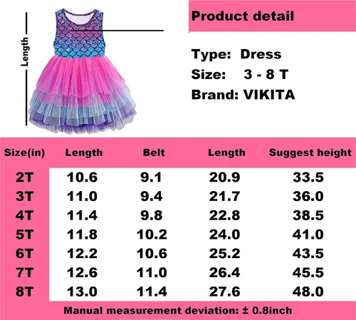 Miniatura 6 de VIKITA Vestidos de verano para niñas pequeñas, ropa de manga corta, vestidos de tutú de fiesta para niñas pequeñas, 2-8 años