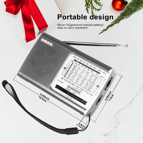 Miniatura 3 de XHDATA D219 Radio Portátil AM FM de Onda Corta Operada por Batería Pequeña Radio de Gran Recepción con Buen Sonido, Conector de Auriculares
