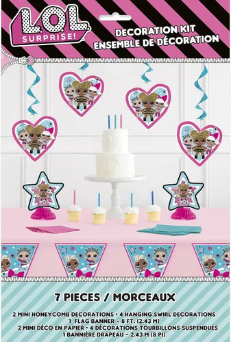 Unique LOL Surprise - Kit de decoración para fiestas, 7 piezas, decoraciones surtidas vibrantes y multicolor para celebraciones de cumpleaños y