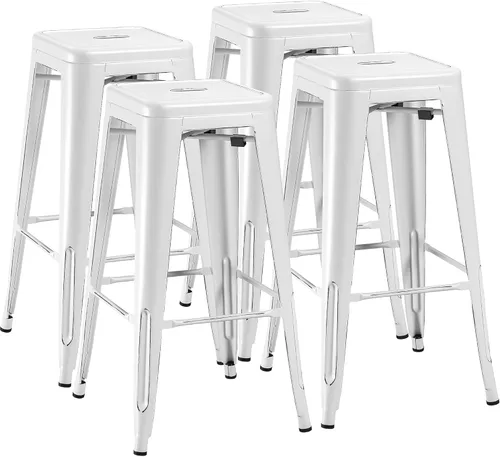 Miniatura 17 de Furmax Juego de 4 taburetes de bar de metal de 30 pulgadas, taburetes de altura de mostrador, sillas de bar industriales, taburete apilable para Azul