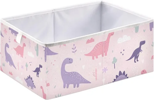 Miniatura 2 de Kigai Contenedores de almacenamiento de dinosaurios de dibujos animados rosados, 11 x 11 x 11 pulgadas, cubos plegables grandes, cesta
