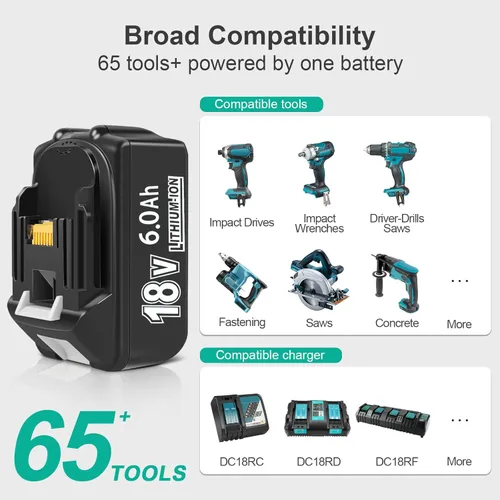 Miniatura 2 de Replcement actualizado de 6.0Ah para batería Makita de 18 V, paquete de 2 con cargador compatible con herramientas eléctricas Makita de 18 voltios
