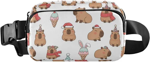 Capybara Christmas White Fanny Packs for Women Men Belt Bag Fashion Waist Packs Crossbody Bag Casual Waist Pouch Bum Bags for Workout