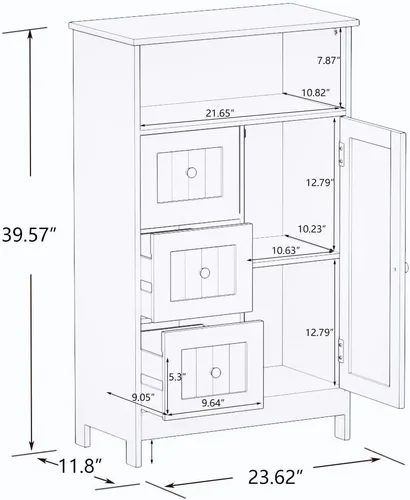 Miniatura 3 de Armario de piso de baño blanco de 39.4 pulgadas de alto, gabinete de almacenamiento independiente, organizador de almacenamiento lateral con 3