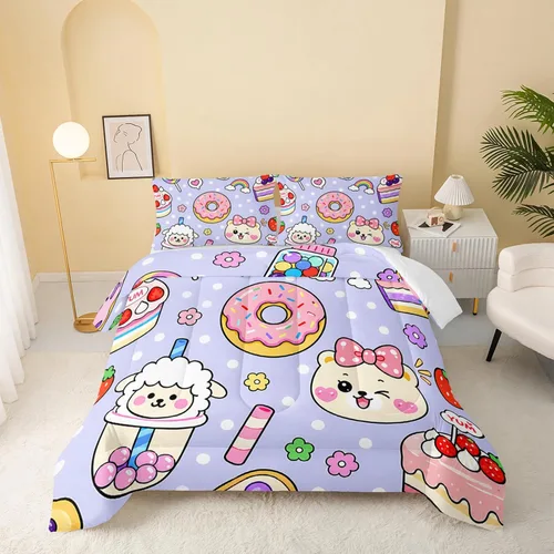Miniatura 14 de QOOMO - Juego de edredón de tamaño individual con gatos, juego de edredón azul con nubes para niños, adolescentes, niñas y niños, juego de cama de 3