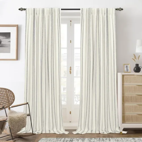 Miniatura 41 de DriftAway - Cortinas de Lino Mezcla de Granja 100% Opacas de 84 Pulgadas de Largo para Dormitorio, Cortinas Verticales Rayadas Impresas de Lino