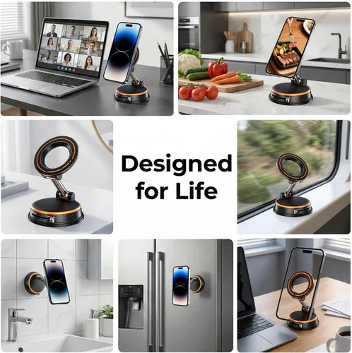 Miniatura 8 de Soporte magnético negro para teléfono para automóvil, succión al vacío e imán de 3000 gf, soporte de tablero ajustable de 360°, compatible