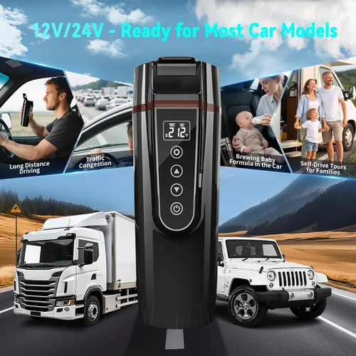 Miniatura 5 de Hervidor Eléctrico de Coche para Viaje: FVPE 12V/24V Hervidor Eléctrico de Agua Pequeño, Control Multi-Temperatura 400 mL Hervidor de Agua Portátil