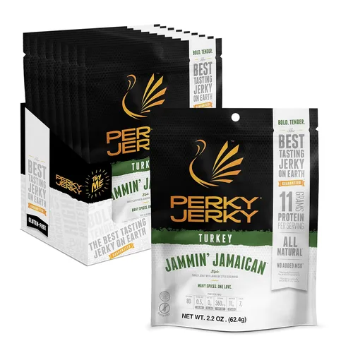 Miniatura 12 de Perky Jerky Variedad de carne seca de pavo, 2.2 onzas (paquete de 5) – Bajo en sodio – 7-10g de proteína por porción – Bajo en grasa – 100%