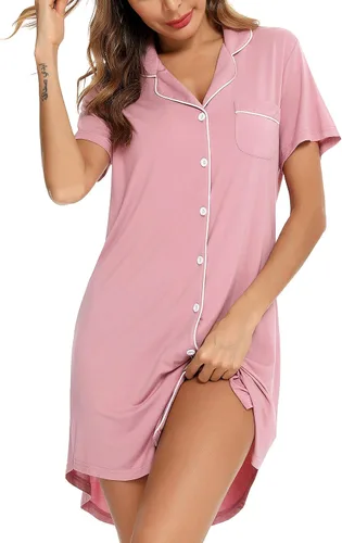 Miniatura 60 de Samring Camisón de pijama para mujer, manga corta/larga, con botones, camisón para dormir, camisón para novio, talla XXL