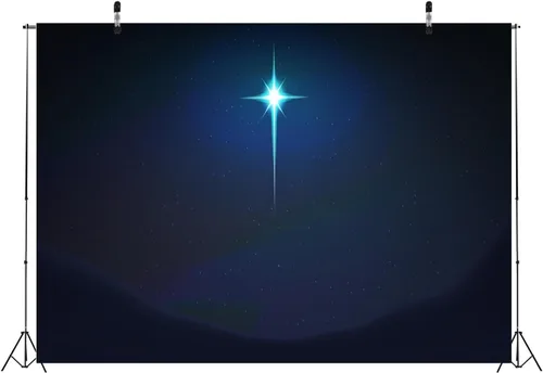 Miniatura 4 de BELECO Telón de fondo de tela de 5 x 3 pies, estrella de Navidad, cielo estrellado azul, belén, estrella de Belén, Jesús, fondo de nacimiento
