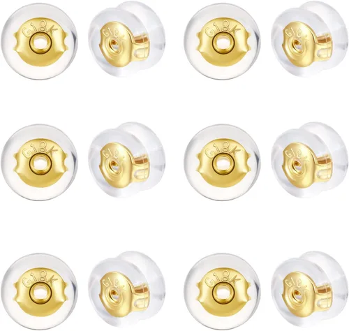 Parte trasera de silicona para aretes, de silicona de oro de 18 quilates para tachuelas/orejas caídas, cierre seguro para aretes pesados, no irrita,