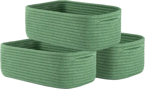 Miniatura 30 de Cesta tejida pequeña, 12 x 8 x 4.5 pulgadas, cesta de almacenamiento para organizar, bonita canasta de cuerda pequeña para estante de armario, cubos