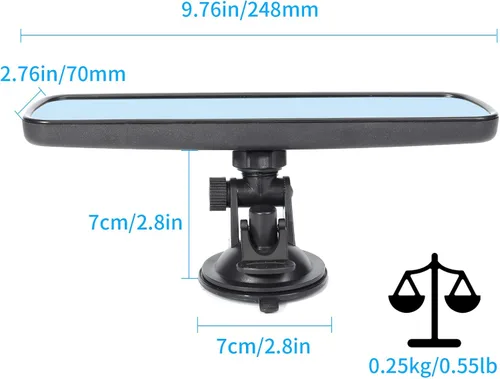 Miniatura 4 de Wontolf Espejo retrovisor universal con ventosa - Espejo interior antirreflejos para automóvil, camión, SUV y barcos - 9.76 pulgadas (9.764 in)