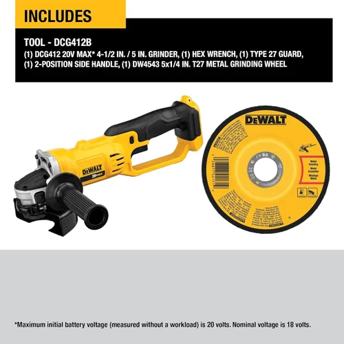 Miniatura 2 de DEWALT DCG412B 20V MAX* Litio Ion 4-1/2" Amoladora (solo herramienta)