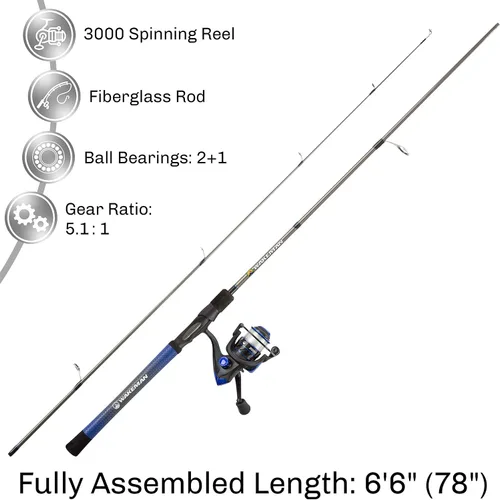Miniatura 2 de Wakeman Outdoors - Combo de caña de pescar y carrete, poste de carbono de 6 pies 6 pulgadas, carrete giratorio y mango de agarre de golf, lubina