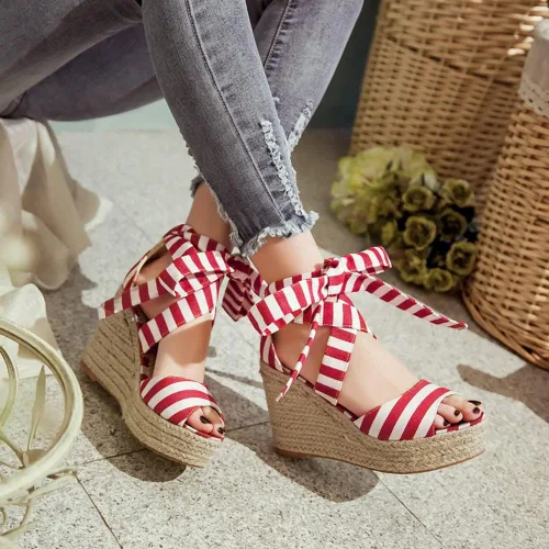 Miniatura 7 de MERUMOTE Sandalias de plataforma de cuñas de verano a rayas de color vestido de uso diario para mujer