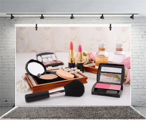 Leyiyi Telón de fondo de fotografía de 5 x 3 pies para mesa de tocador, maquillaje, productos de vlogger, para fiesta de henna, lápiz labial, brocha