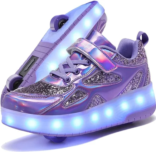Miniatura 15 de Zapatos para niños con ruedas - 4 en 1 Zapatos con ruedas iluminados con luces LED recargables por USB para regalos de Navidad y escuela