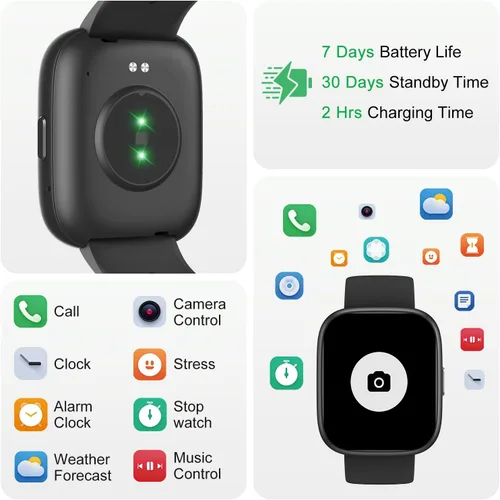 Miniatura 6 de Reloj inteligente con Alexa y llamadas Bluetooth, pantalla táctil HD de 1.83 pulgadas, reloj de fitness con monitor de frecuencia cardíaca/sueño, 30