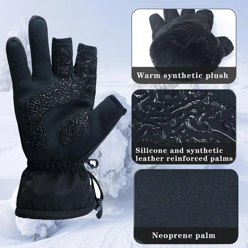 Miniatura 5 de Drasry Neoprene Palm Ice Fishing Gloves 3-Cut Fingers Warm for Men and Women Cold Weather Insulated Great for Winter Fly Fishing Photography Running