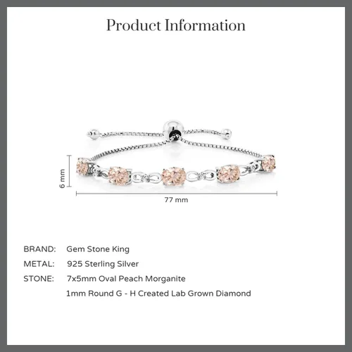 Miniatura 25 de Gem Stone King Pulsera de tenis de diamantes cultivados en laboratorio con piedra natal de 3-6 quilates para mujer, plata de ley 925, ovalada