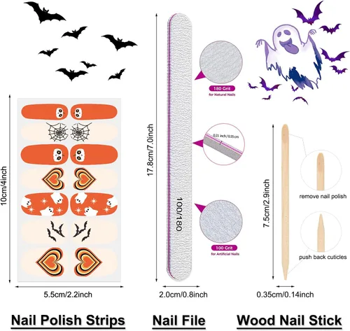 Miniatura 6 de 8 hojas de calcomanías de esmalte de uñas de Halloween, calcomanías de esmalte de uñas para festivales, tiras de esmalte de uñas para mujeres