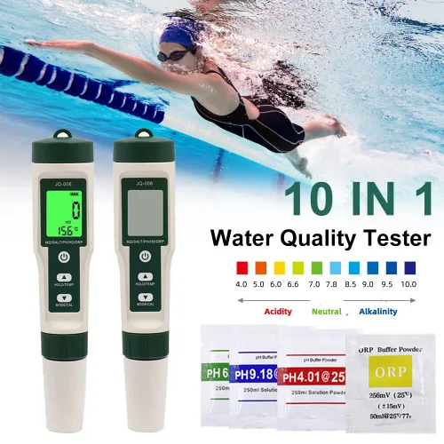 Miniatura 8 de 10 en 1 probador de calidad del agua PH/TDS/sal/SG/ORP/EC/hidrógeno/resistividad/temp/nutrientes multifunción pluma de prueba para piscina acuario