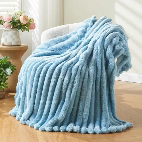 Miniatura 57 de NEWCOSPLAY Manta de Tiro Súper Suave Aqua Franela Sedosa Premium Forro Polar Jacquard Acanalado 3D Ligero Manta de Cama Uso en Todas las Estaciones