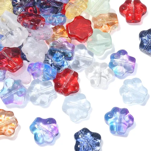 LiQunSweet 100 cuentas de cristal de cristal de colores de estilo mixto para perros, gatos, huellas de huellas de animales, cuentas para hacer joyas