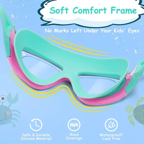 Miniatura 4 de Vvinca Gafas de natación para niños de 3 a 12 años, diseño mejorado 2024 con tapón para la oreja y la nariz, visión amplia, antivaho sin fugas