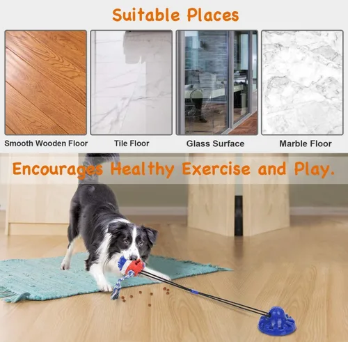 Miniatura 6 de Juguete para perros con ventosa para masticadores agresivos, bola de cuerda para perro, juguete interactivo de tira y afloja, juguete de tira