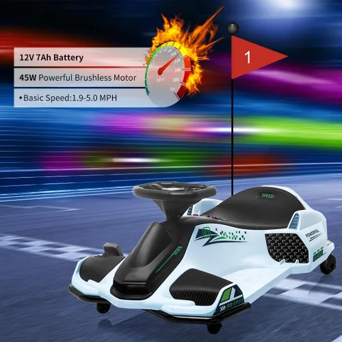 Miniatura 2 de Coche de deriva eléctrico de 12 V, para niños, velocidad variable alta/baja con 5 ruedas, música incorporada, luz LED delantera y trasera, alarma