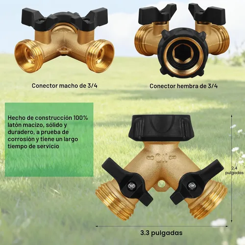 Miniatura 3 de Biswing Divisor de Manguera de Jardín de 2 Vías, Conector de Grifo de Latón Resistente Divisor, Divisor en Y 2 Válvulas con 2 Arandelas de Goma