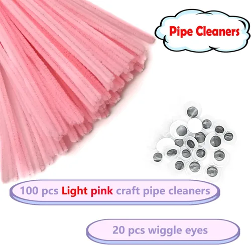 Miniatura 2 de Cldamecy 100 limpiapipas rosa claro con 20 ojos salchuelos, tallos de felpilla para proyectos de manualidades, limpiadores de tuberías