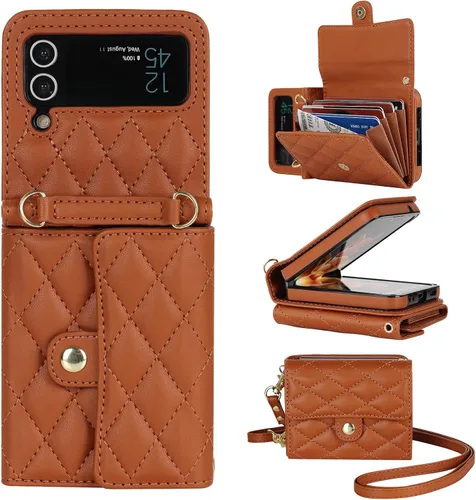 Miniatura 9 de XIZYO Funda para Samsung Galaxy Z Flip 3, bonita funda de cuero con tarjetero y funda cruzada para mujeres y niñas, correa para la muñeca, bloqueo