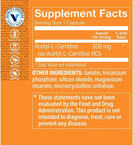 Miniatura 2 de The Vitamin Shoppe Acetil-L-Carnitina 500mg – Apoya la función saludable del cerebro y la memoria, promueve la producción de energía – Carnipure™