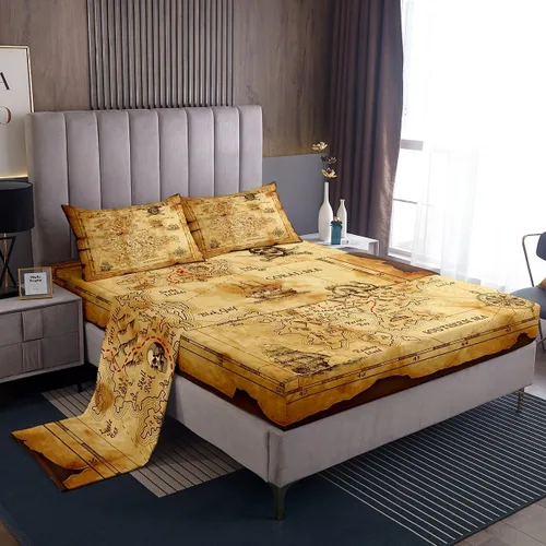 Miniatura 4 de Juego de sábanas de mapa náutico, tamaño individual, juego de ropa de cama de brújula de barco pirata, 3 piezas, para niños, adolescentes, adultos