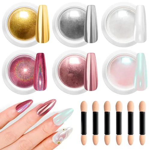 Miniatura 9 de 2 piezas de polvo de uñas cromado: polvo de uñas cromado cobre efecto espejo, espejo metálico, polvo de uñas naranja cromado para decoración