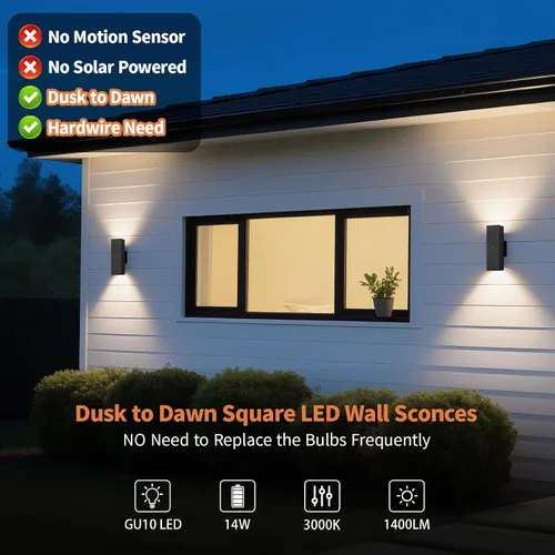 Miniatura 2 de 1 paquete de iluminación exterior del atardecer al amanecer, luces LED cuadradas hacia arriba y hacia abajo, accesorios de iluminación exterior
