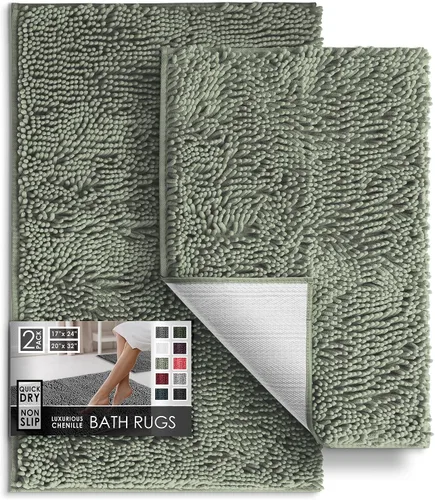 Miniatura 65 de Hearth & Harbor Alfombras de baño, tapete de baño de chenilla - Alfombras de baño lavables a máquina para baño con respaldo antideslizante de goma