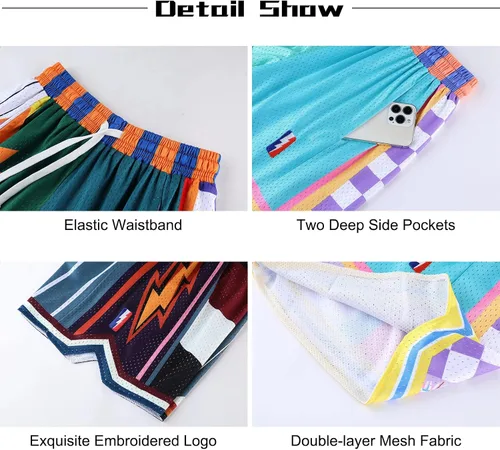 Miniatura 5 de BOOMLEMON Pantalones cortos de baloncesto para hombre, pantalones cortos deportivos de entrenamiento de hip hop, pantalones cortos de malla