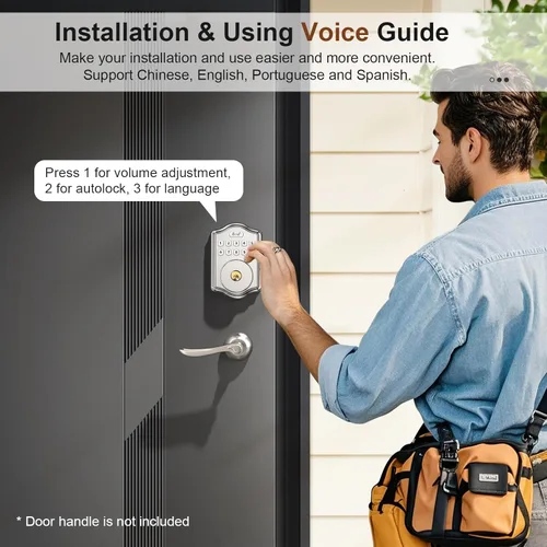 Miniatura 3 de 52HZ Cerradura de puerta de entrada sin llave con código, cerrojo electrónico con teclado y 2 llaves, cerraduras inteligentes para puerta principal