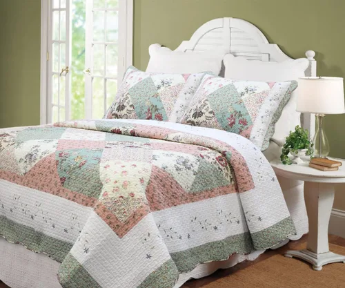 Miniatura 10 de Cozy Line Home Fashions - Juego de ropa de cama reversible de 100% algodón con diseño de patchwork real, estilo cottage francés, floral, colcha