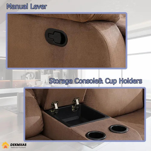 Miniatura 3 de Sofá reclinable manual moderno, sofá reclinable de cuero de 3 plazas, sofá reclinable de sala de estar, sofá con portavasos y mesa abatible
