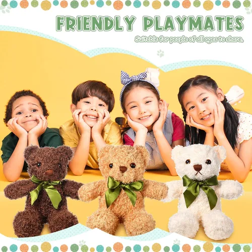 Miniatura 2 de Zhanmai 9 piezas de lindos animales de peluche de 10 pulgadas, osos de peluche suave, regalo a granel con pajarita para niños y niñas, graduación