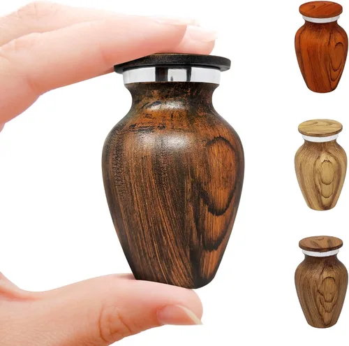 Miniatura 10 de Urna pequeña de recuerdo para cenizas humanas - Memorial de apariencia de madera de cerezo - Mini urna hecha a mano para compartir - Aluminio 1