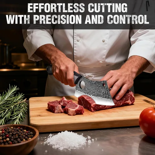 Miniatura 3 de Mossy Oak Cuchillo para carne, cuchillo de carnicero con funda de cuero auténtico, cuchillo de cocina forjado a mano, mango completo para cortar