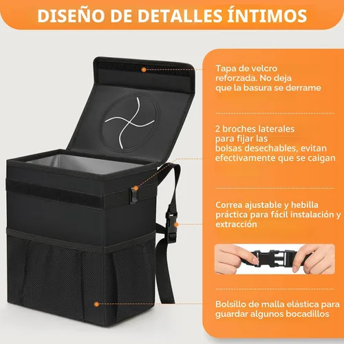 Miniatura 4 de Vankor Papelera para Coche con Tapa Colgante para Asiento Trasero, Accesorios para Coche para Mujeres y Hombres, Papelera Automotriz a Prueba